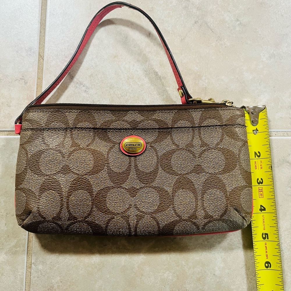 Coach Signature Brown Wristlet with Red Trim - Picture 3 of 7